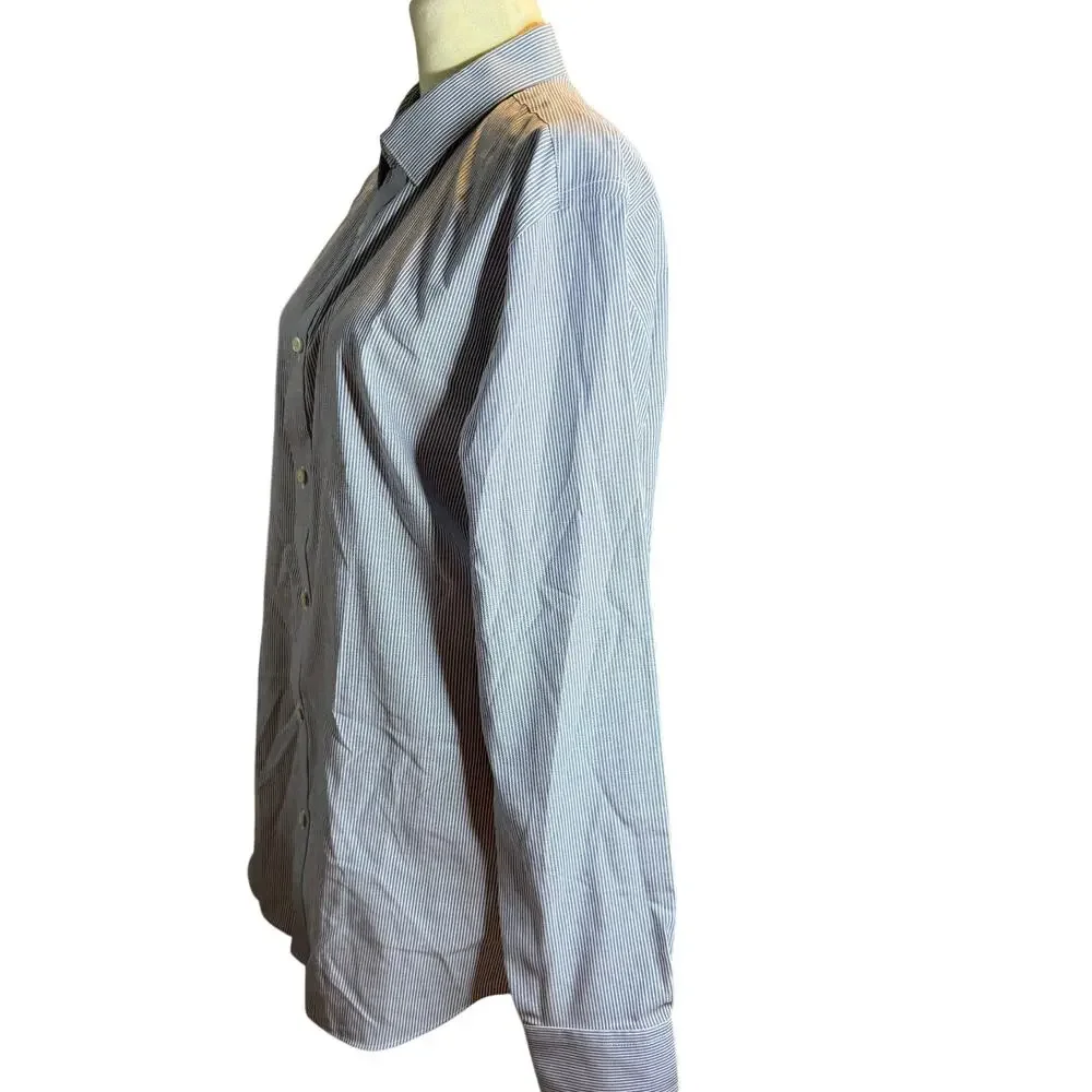 Banana Republic Non-Iron Slim Fit Dress Shirt, Gray White Pinstripe, Men's Large